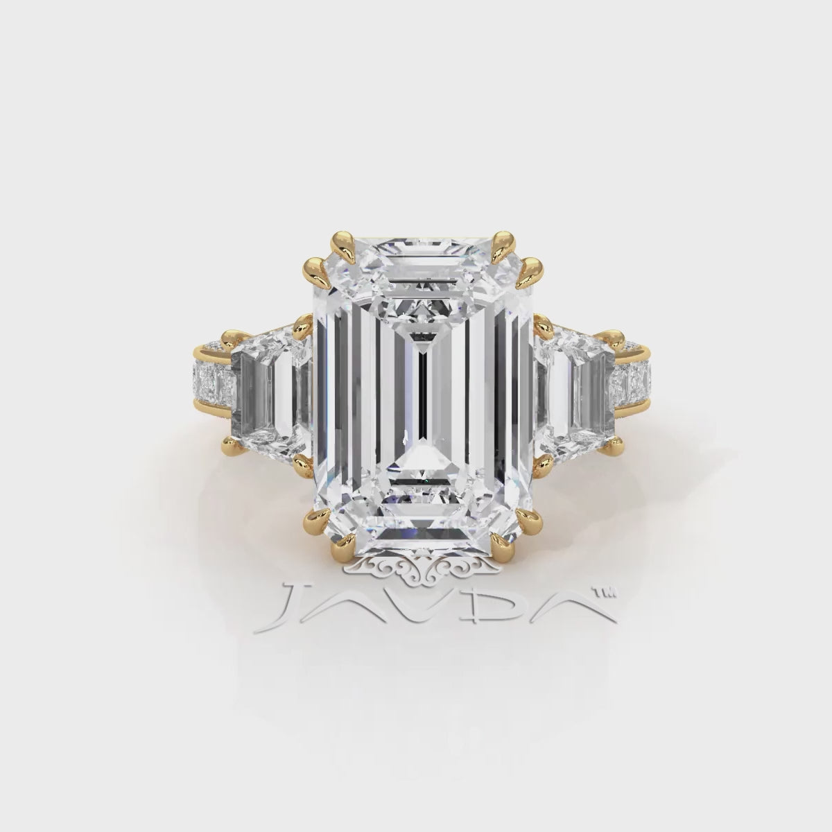 3 Stone Emerald Lab Grown Diamond Engagement Ring IGI 14k White Gold 6.57 Ctw.